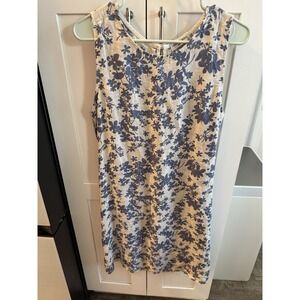 Terzo Millennio Dress Ivory Blue‎ Floral 100% Linen Shift Sleeveless Italy SZ L